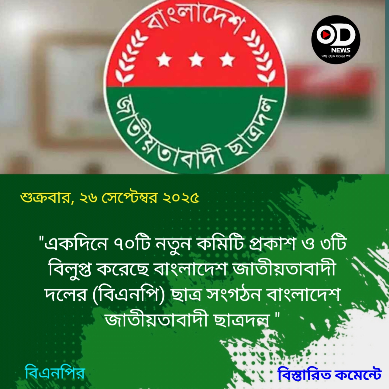 ৭০ নতুন কমিটি দিল ছাত্রদল, তিনটি বিলুপ্ত 