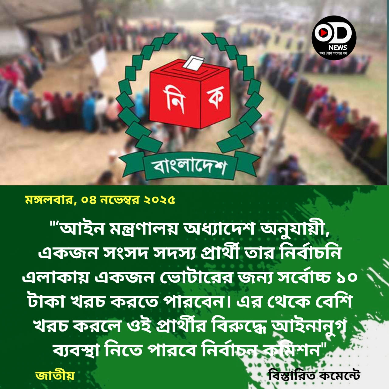 ভোটার প্রতি যত টাকা খরচ করতে পারবেন প্রার্থী